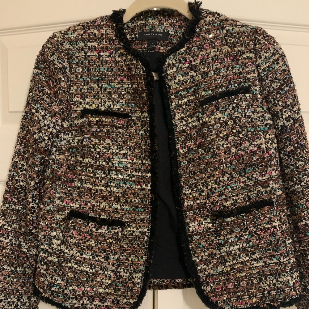 Ann Taylor crop waist multi color w/sequins evening jacket
